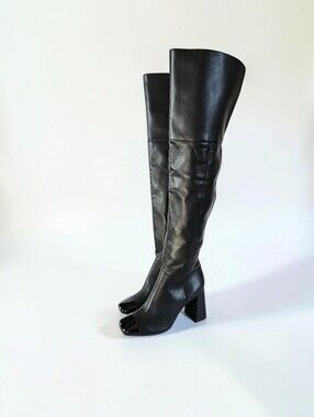 Charles By Charles David Terrell Over The Knee Patent Toe Black Boots 5.5 - NWOB